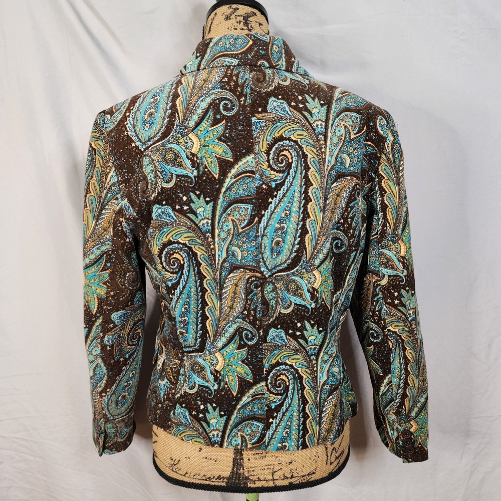 DALIA Size 10 Pinwale Corduroy Brown Paisley Two Button Structured Office Blazer - Picture 5 of 13